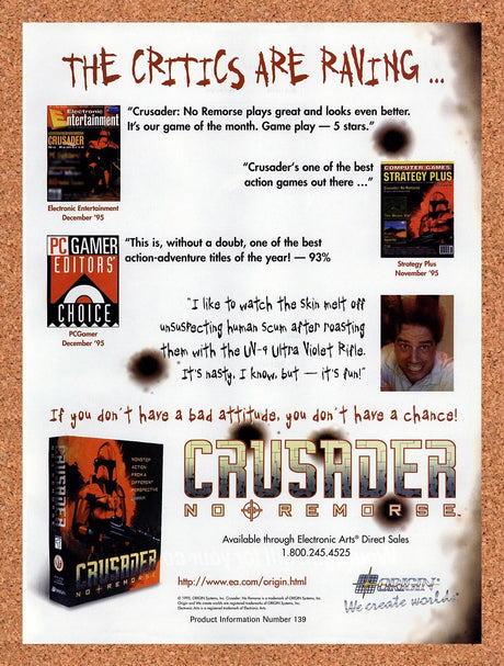 1996 Crusader No Remorse PC Original Advertisement / Retro Promo v4
