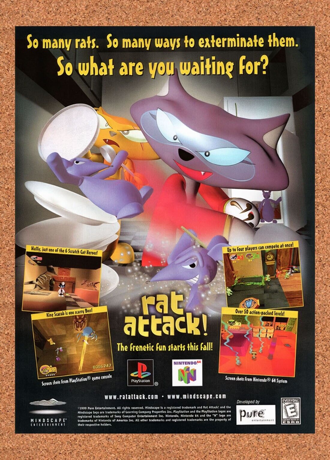 1999 Rat Attack! N64 Original Advertisement / Retro Wall Art v2