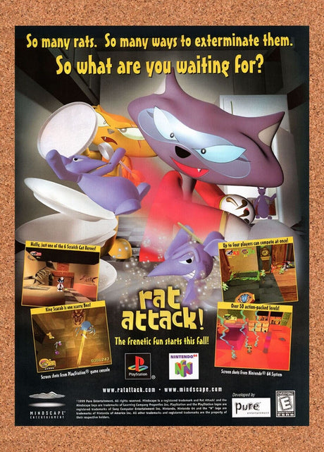 1999 Rat Attack! N64 Original Advertisement / Retro Wall Art v2