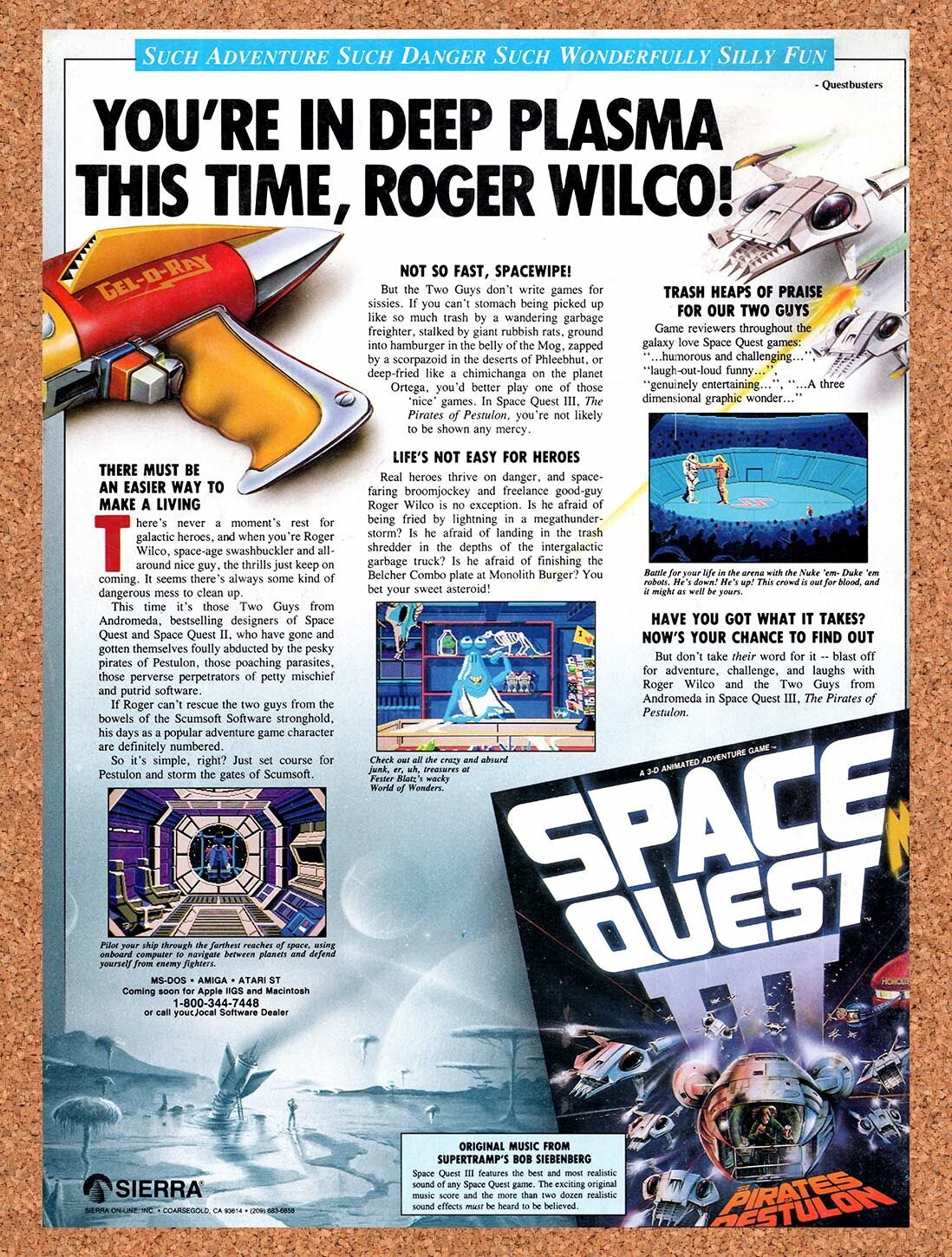 1989 Space Quest 3 The Pirates Of Pestulon MS-DOS Original Ad / Wall Art v1