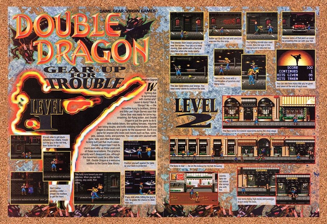 1992 Double Dragon Game Gear Original Advertisement / Retro Wall Art v3