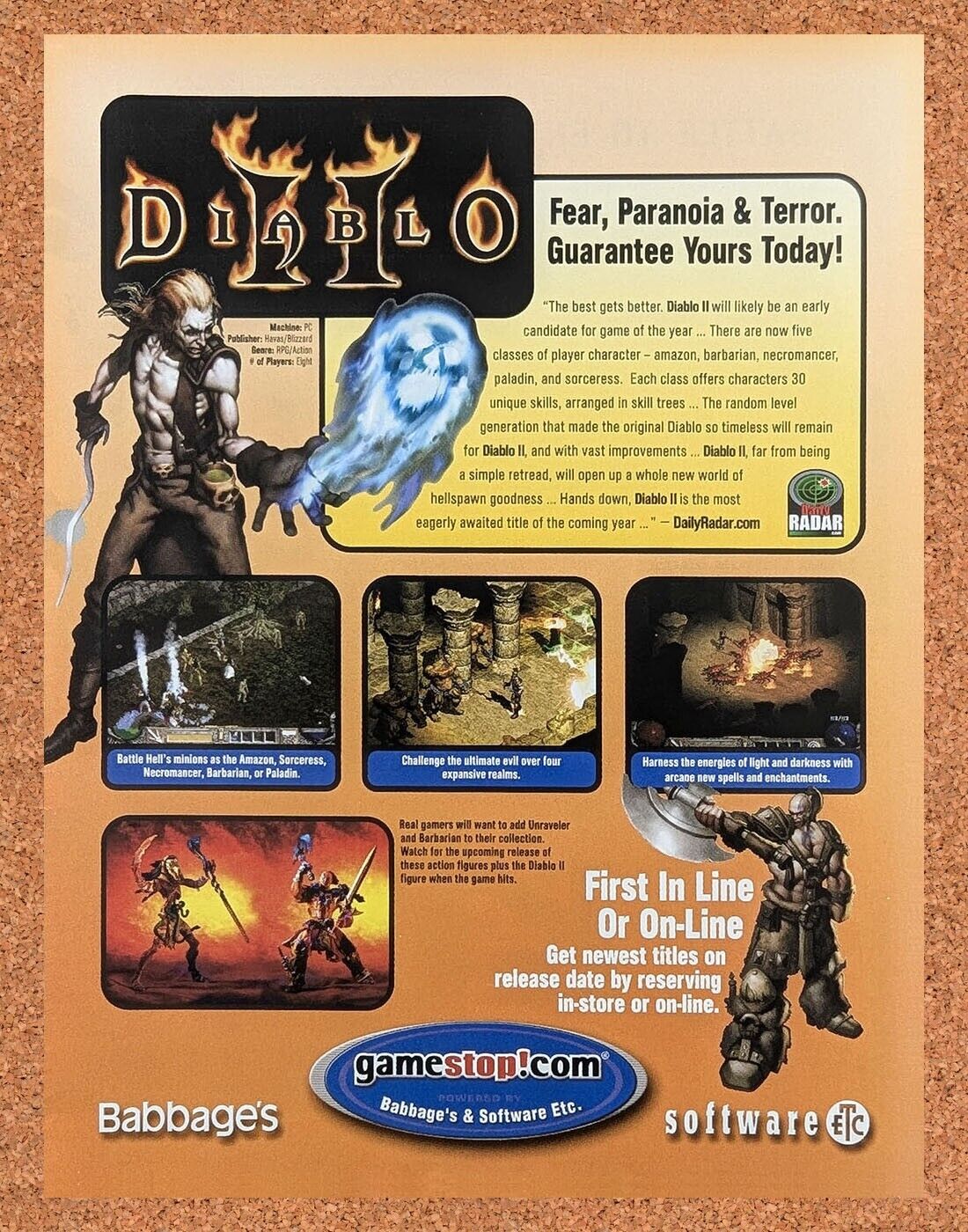 Diablo II PC Original 2001 Ad Authentic EB Games Babbages Video Game Promo