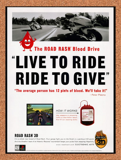 1998 Road Rash 3D PS1 Original Advertisement / Retro Wall Art v2