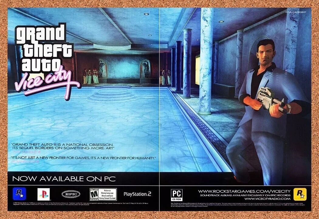 Grand Theft Auto Vice City PS2 Original 2004 Ad Authentic Video Game Promo v3