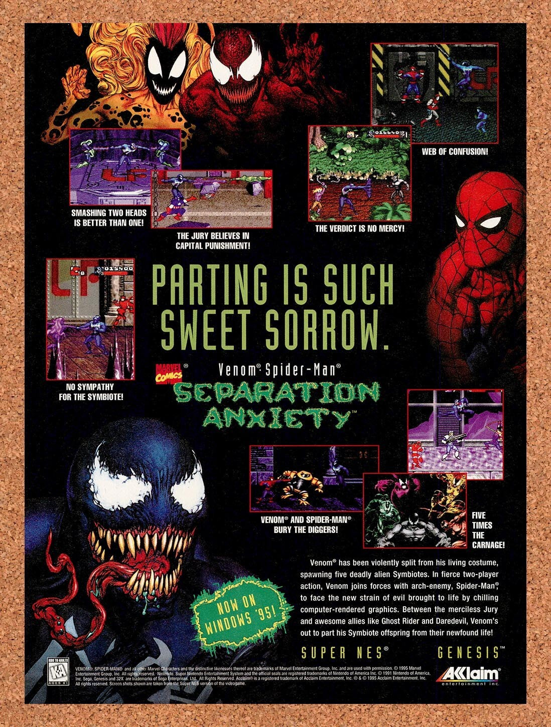 1996 Separation Anxiety SNES Original Advertisement / Retro Wall Art v1