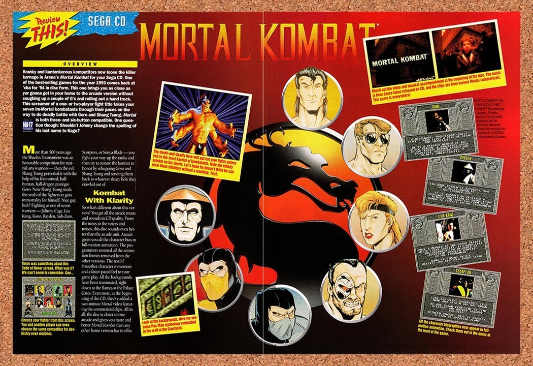 1994 Mortal Kombat Sega CD Original Advertisement / Retro Promo vr10