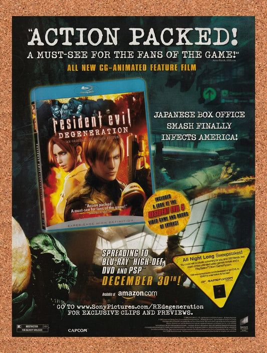 2008 Resident Evil Degeneration Japanese CG-Animated Blu-Ray Original Ad v1