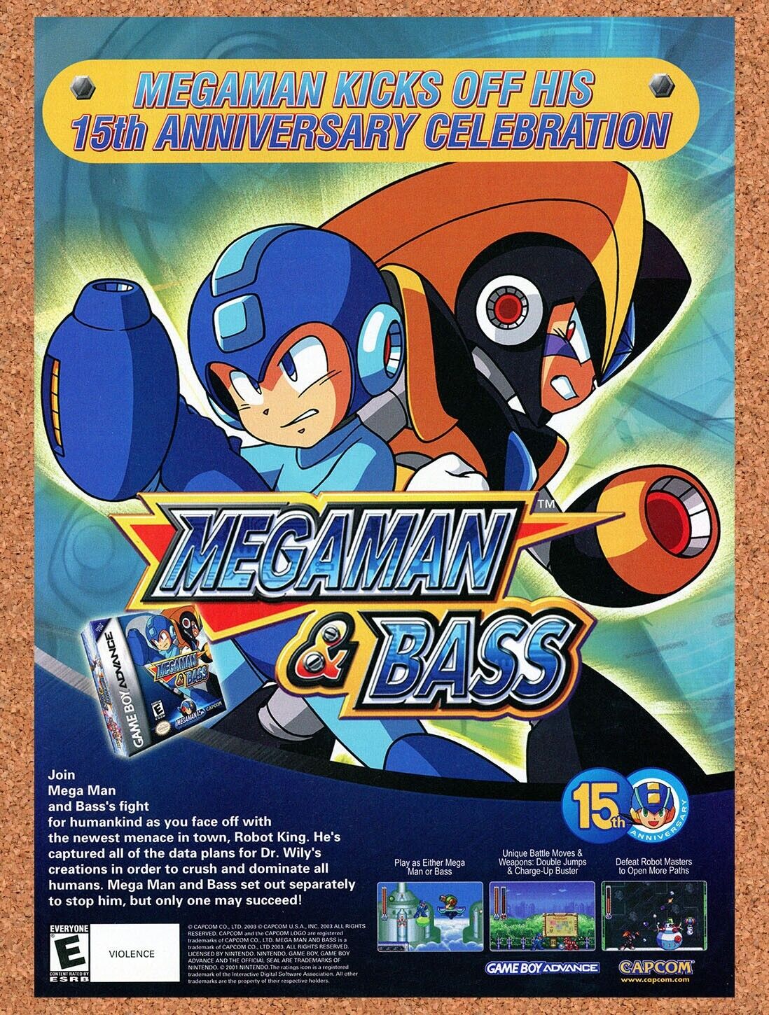 Mega Man And Bass GBA Original 2003 Ad Authentic Capcom Video Game Art Promo
