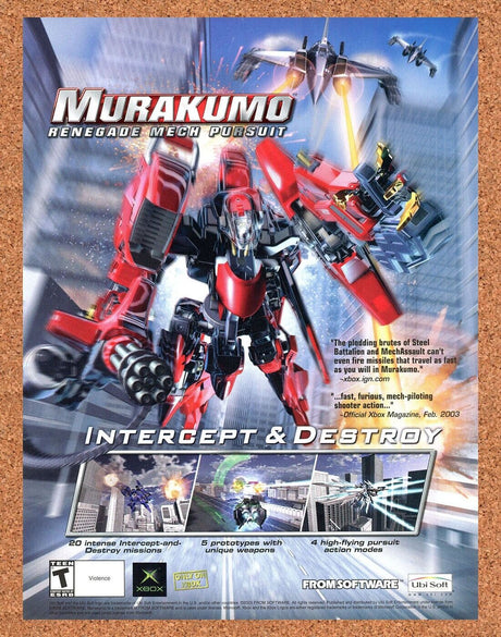 Murakumo Renegade Mech Pursuit Xbox Original 2003 Ad Authentic Video Game Promo