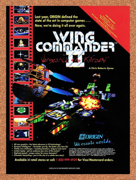 1991 Wing Commander 2 Vengeance Of The Kilrathi PC Original Ad / Retro Promo v1