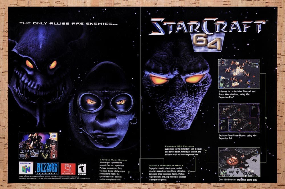 1999 StarCraft 64 N64 Original Advertisement / Retro Wall Art v1