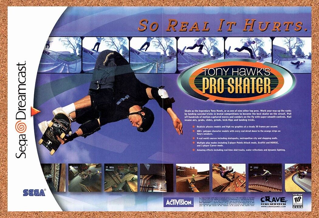 Tony Hawk's Pro Skater Dreamcast Original 2001 Vintage Ad - Video Game Promo