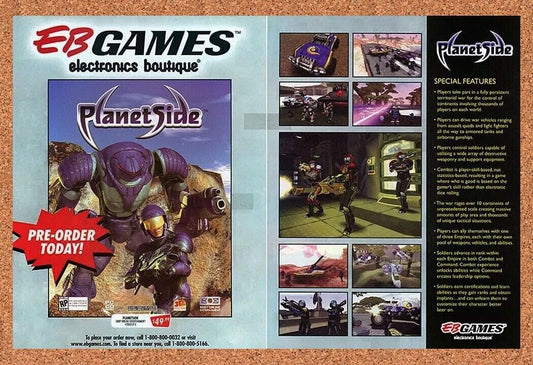 Planetside PC EB Games Original 2004 Ad Authentic Pre-Order Video Game Promo