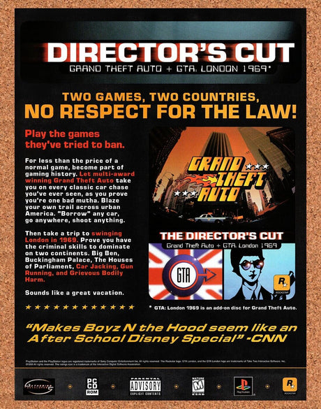 1999 GTA Directors Cut PS1 Original Advertisement / Retro Wall Art v2