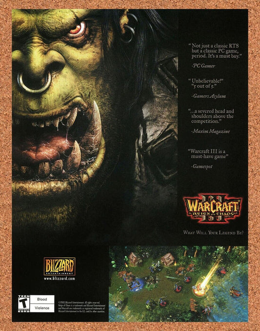 WarCraft 3 Reign Of Chaos Original 2003 Ad Authentic Blizzard Video Game Promo