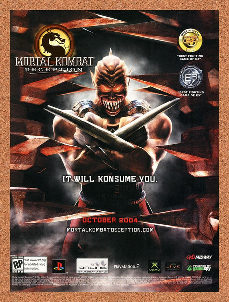 2004 Mortal Kombat Deception PS2 Original Advertisement / Retro Promo v1