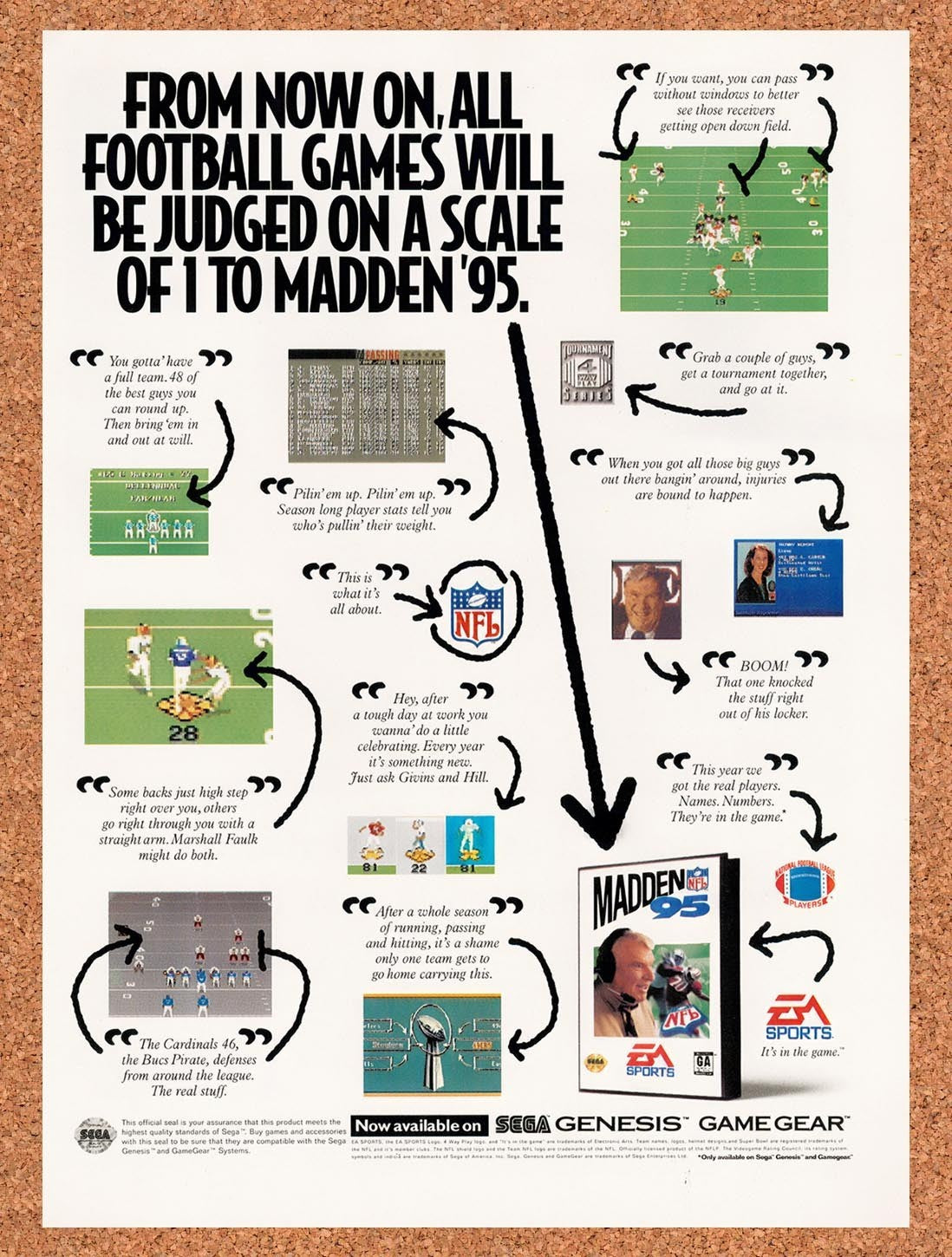 1994 Madden 95 Genesis Original Advertisement / Retro Promo v1