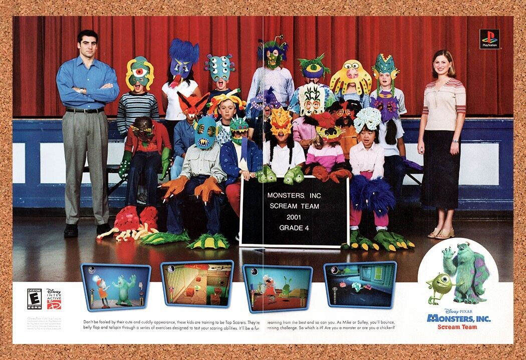 Monsters Inc Scream Team PS1 Original 2002 Vintage Ad - Funny Video Game Promo
