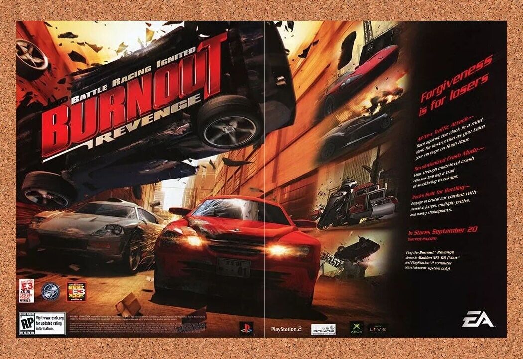 Burnout Revenge PS2 Original 2004 Ad Authentic PlayStation Video Game Promo
