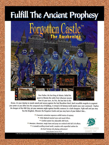 1994 Forgotten Castle The Awakening PC Original Advertisement / Retro Promo v1