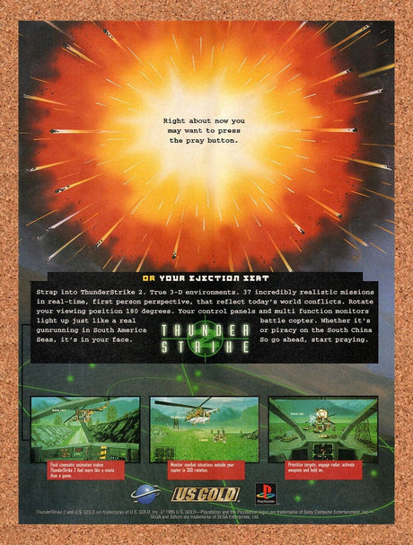 1995 Thunderstrike 2 Saturn Original Advertisement / Retro Wall Art v1