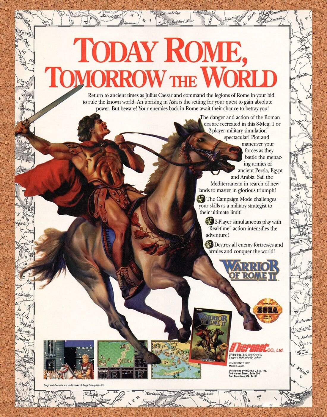 Warrior Of Rome II Genesis Original 1991 Vintage Ad - Video Game Promo