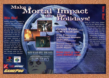 1996 Mortal Kombat Mythologies Sub-Zero Kmart Sweepstakes Original Ad / Promo v1
