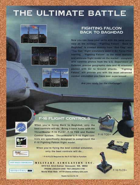 1996 Thrustmaster F-16 Flight Controls Original Advertisement / Retro Promo v4