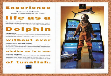1993 Ecco The Dolphin Genesis Original Advertisement / Retro Wall Art v4