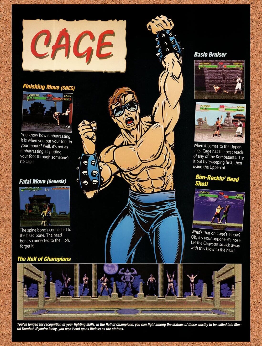 1992 Mortal Kombat Johnny Cage Profile Original Ad / Retro Wall Art v22