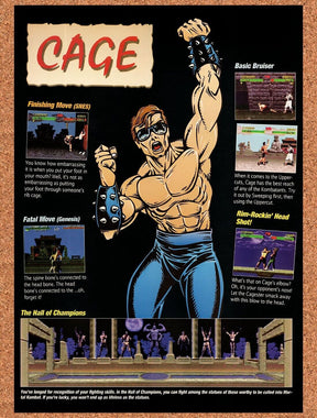 1993 Mortal Kombat Johnny Cage Profile Original Ad / Retro Wall Art v22