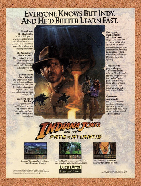 1991 Indiana Jones Fate Of Atlantis PC Original Advertisement / Retro Promo v1