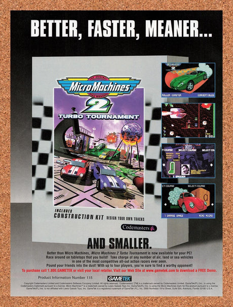 1996 Micro Machines 2 Turbo Tournament PC Original Advertisement / Promo v1