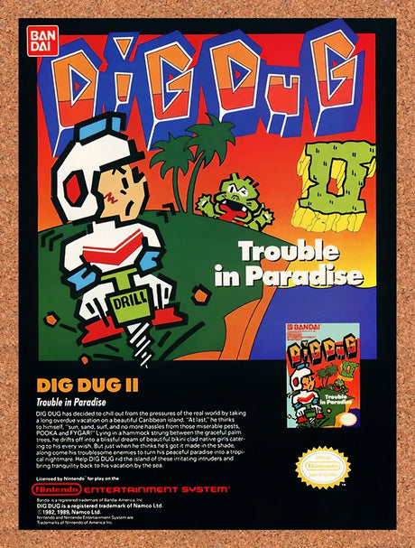 1989 Dig Dug II NES Original Advertisement / Retro Promo v1