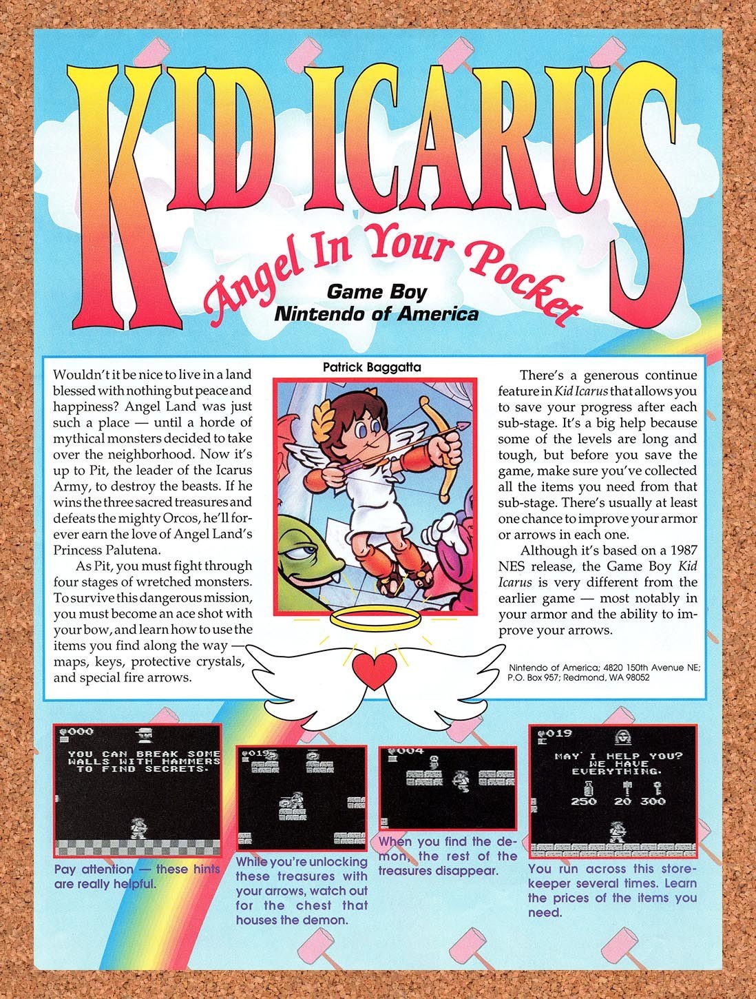 1992 Kid Icarus Of Myths And Monsters Game Boy Original Advert / Retro Promo v1