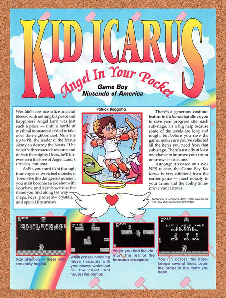1992 Kid Icarus Of Myths And Monsters Game Boy Original Advert / Retro Promo v1