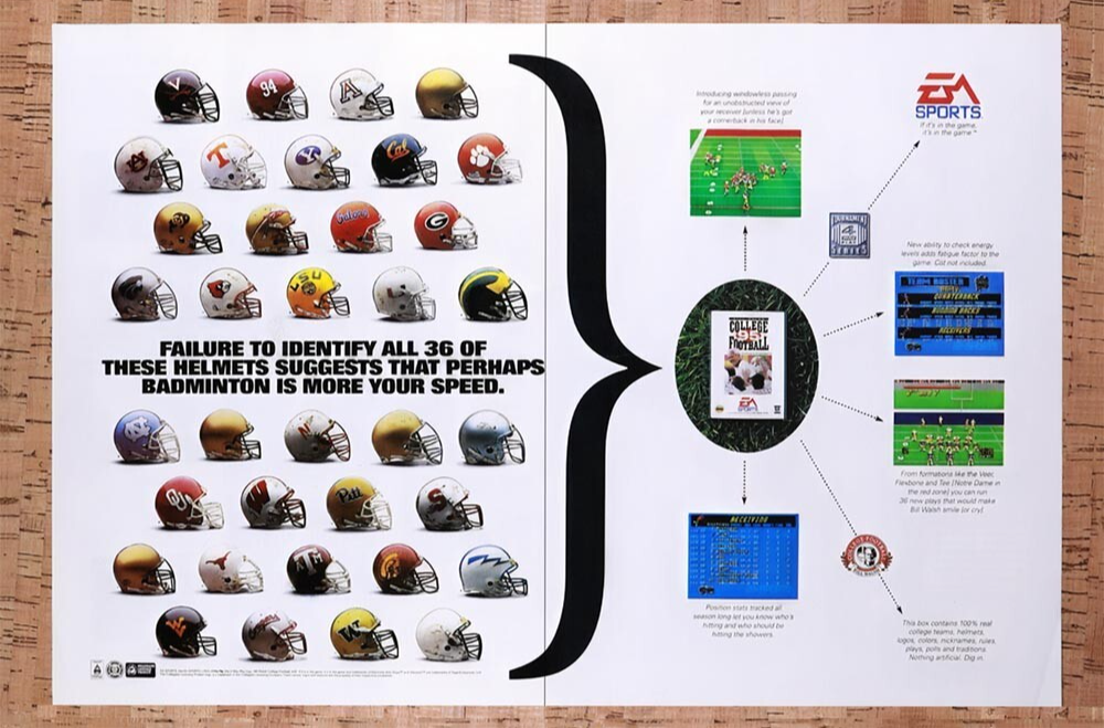 1995 College Football 95 Genesis Original Advertisement / Retro Wall Art v1
