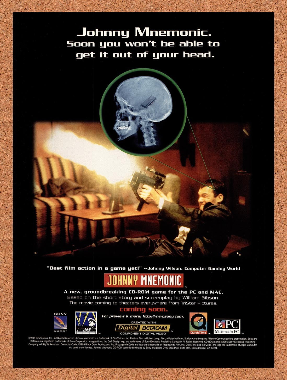 1995 Johnny Mnemonic PC Original Advertisement / Retro Promo v2