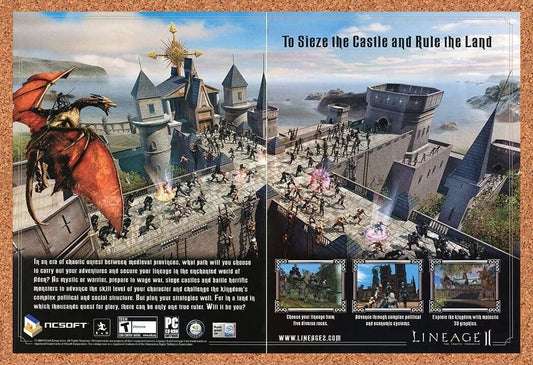 Lineage 2 PC II Original 2005 Ad Authentic Video Game Windows RPG Promo