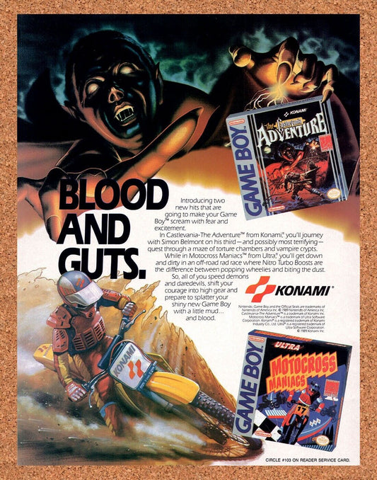 Konami Game Boy Games Original 1989 Vintage Ad - Castlevania Adventure Promo