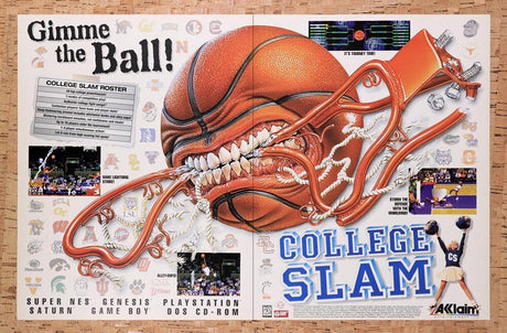1996 College Slam SNES Original Advertisement / Retro Wall Art v2