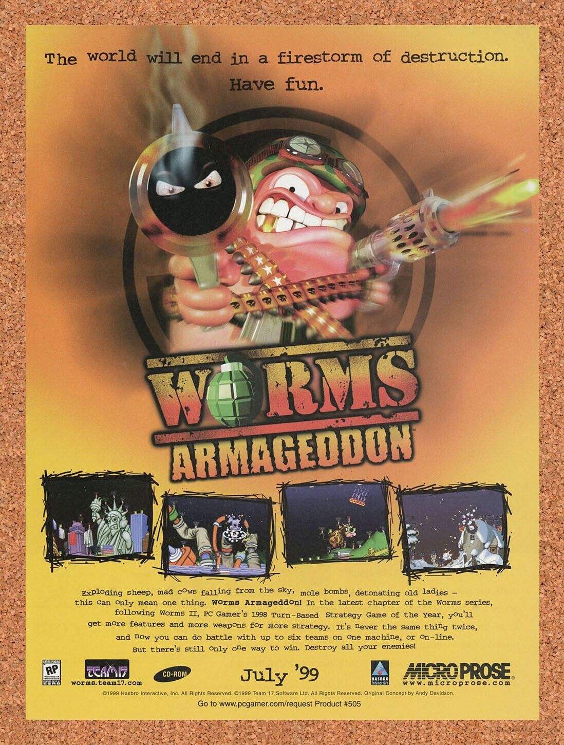 Worms Armageddon Original 2001 Ad Authentic Micro Prose Video Game Promo