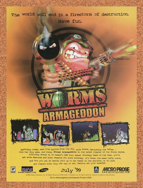 Worms Armageddon Original 2001 Ad Authentic Micro Prose Video Game Promo
