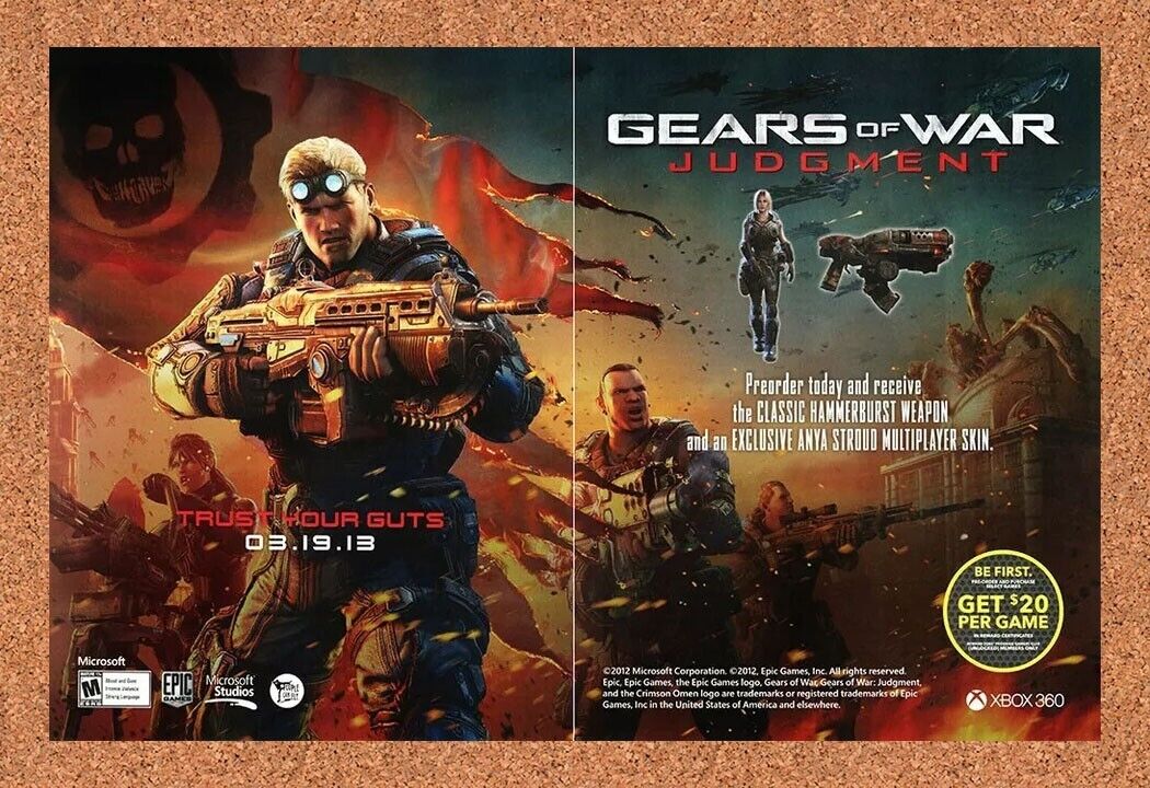 Gears Of War Judgement Xbox 360 Original 2014 Ad Authentic Video Game Promo