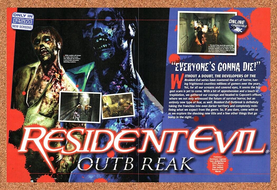 Resident Evil Outbreak PS2 Original 2003 Vintage Ad - Video Game Review Promo