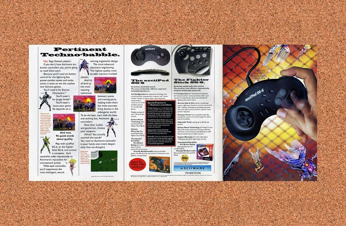 ASCii Sega Genesis Controller Original 1992 2-Part Foldout Poster 10.5 ...