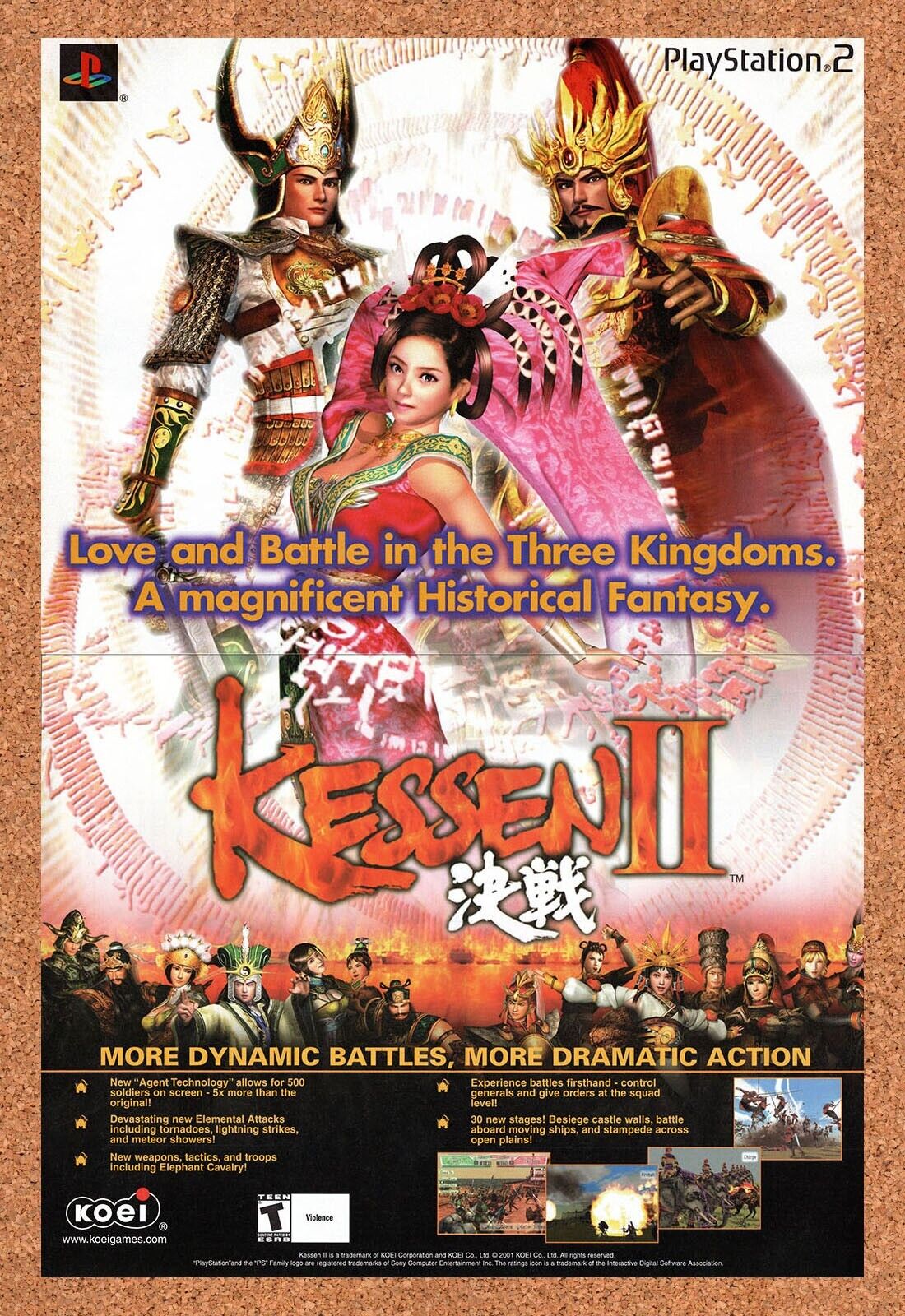 2001 Kessen II PS2 Original Advertisement / Retro Wall Art v1