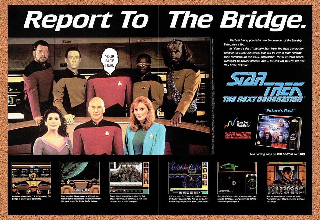 1993 Star Trek The Next Generation SNES Original Ad / Retro Wall Art v3