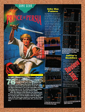 1992 Prince Of Persia Game Gear Original Advertisement / Retro Promo vr3