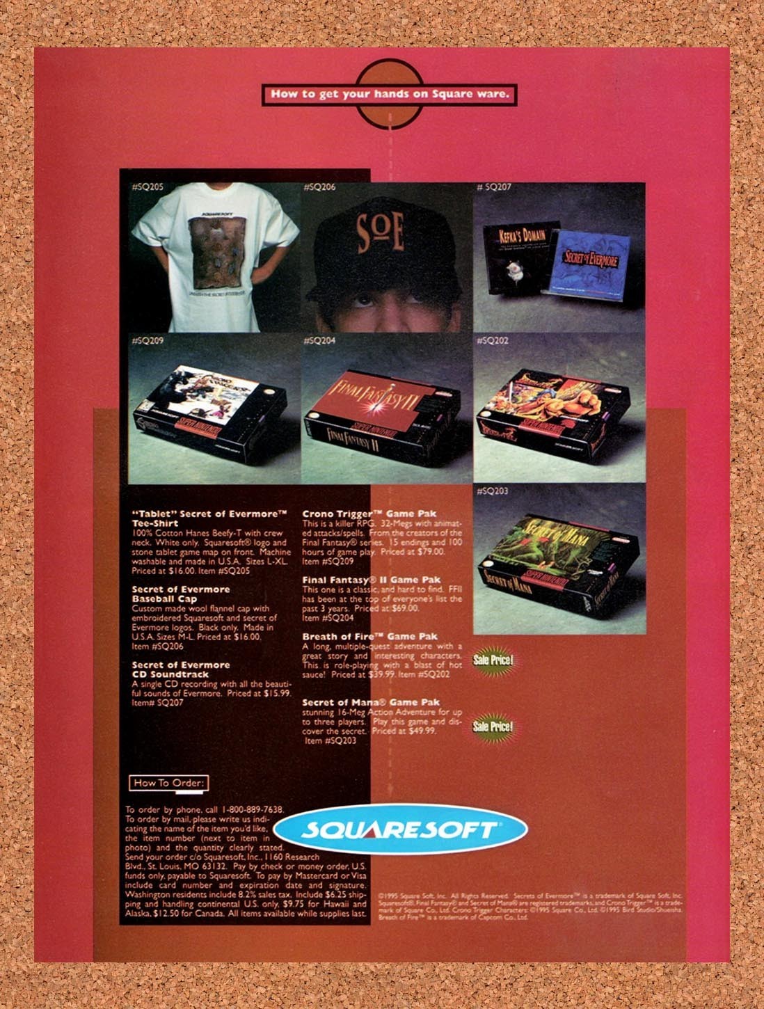 1995 Squaresoft Merchandise Original Advertisement / Retro Promo v3